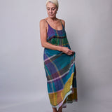 OYSTER SLIP DRESS, GREEN // PURPLE COTTON