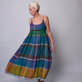 OYSTER SLIP DRESS, GREEN // PURPLE COTTON