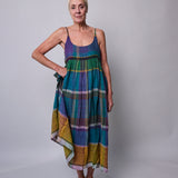 OYSTER SLIP DRESS, GREEN // PURPLE COTTON