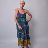 OYSTER SLIP DRESS, GREEN // PURPLE COTTON