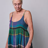 OYSTER SLIP DRESS, GREEN // PURPLE COTTON