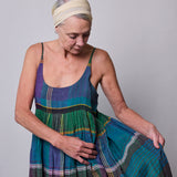 OYSTER SLIP DRESS, GREEN // PURPLE COTTON