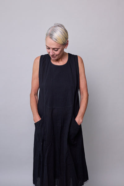 MOONLIGHT MIDI DRESS, BLACK COTTON