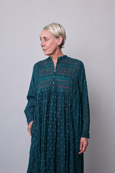 EMERALD POLKA DRESS, GREEN COTTON