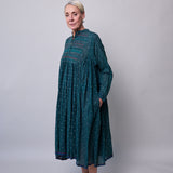 EMERALD POLKA DRESS, GREEN COTTON