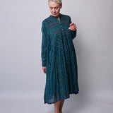 EMERALD POLKA DRESS, GREEN COTTON