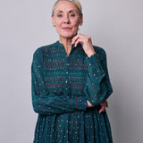 EMERALD POLKA DRESS, GREEN COTTON