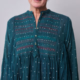 EMERALD POLKA DRESS, GREEN COTTON