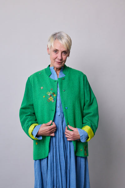 SAGE JACKET, GREEN WOOL SILK