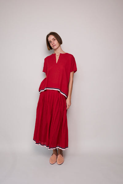 POPPY RED PLEATED SKIRT