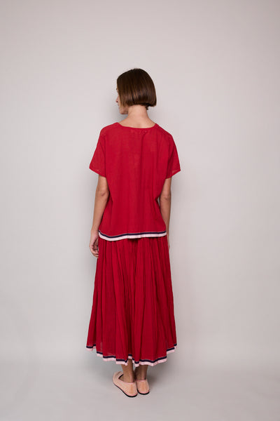 POPPY RED PLEATED SKIRT