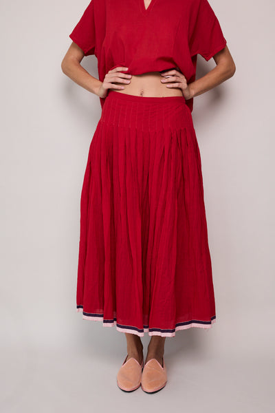 POPPY RED PLEATED SKIRT