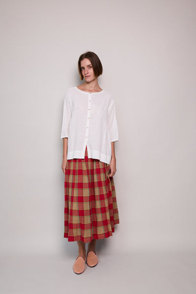 SCARLET RED PLEAT SKIRT, CHECKERED