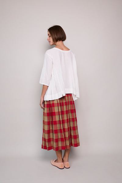 SCARLET RED PLEAT SKIRT, CHECKERED