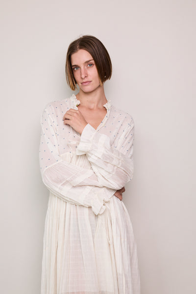 VICTORIA POLKA DRESS, IVORY COTTON SILK