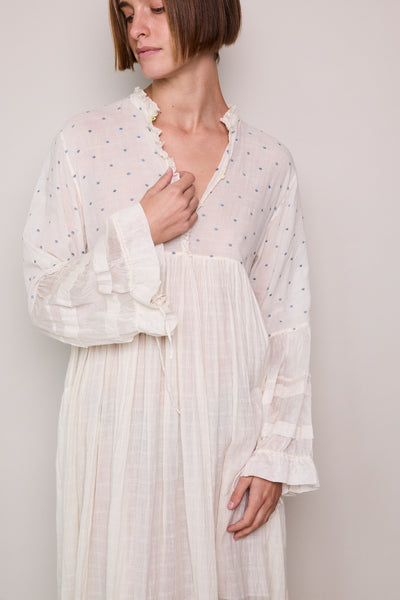 VICTORIA POLKA DRESS, IVORY COTTON SILK