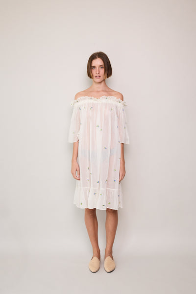 GARDEN  SHEER DRESS, IVORY SILK