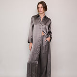MELANY SHIRT DRESS, SATIN SILK SILVER