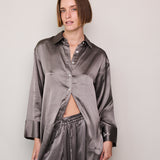 MELANY SHIRT DRESS, SATIN SILK SILVER