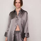 MELANY SHIRT DRESS, SATIN SILK SILVER