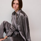 MELANY SHIRT DRESS, SATIN SILK SILVER