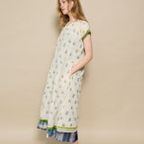BOTANICAL MIDI DRESS, IVORY FLORAL BLOCKPRINT COTTON