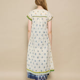 BOTANICAL MIDI DRESS, IVORY FLORAL BLOCKPRINT COTTON