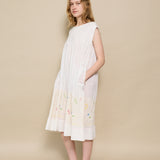 VANA MIDI DRESS, IVORY FLORAL COTTON EMBROIDERY
