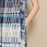 ALDERNEY SLIP  DRESS, IVORY // INDIGO COTTON SILK
