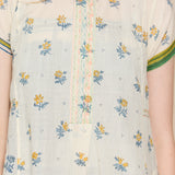 BOTANICAL MIDI DRESS, IVORY FLORAL BLOCKPRINT COTTON