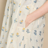 BOTANICAL MIDI DRESS, IVORY FLORAL BLOCKPRINT COTTON