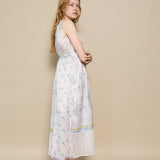 FOREST WRAP DRESS, IVORY // INDIGO FLORAL SILK