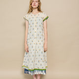 BOTANICAL MIDI DRESS, IVORY FLORAL BLOCKPRINT COTTON