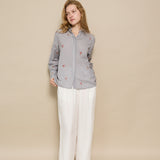 LOTUS SHIRT,  GREY FLORAL EMBROIDERY GINGHAM COTTON
