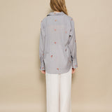 LOTUS SHIRT,  GREY FLORAL EMBROIDERY GINGHAM COTTON