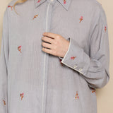 LOTUS SHIRT,  GREY FLORAL EMBROIDERY GINGHAM COTTON