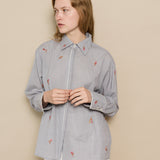 LOTUS SHIRT,  GREY FLORAL EMBROIDERY GINGHAM COTTON