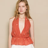 LUNA HALTER BLOUSE, POLKA BURNT ORANGE JAMDANI