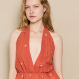 LUNA HALTER BLOUSE, POLKA BURNT ORANGE JAMDANI