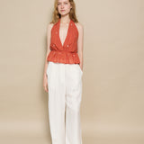 LUNA HALTER BLOUSE, POLKA BURNT ORANGE JAMDANI