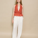 LUNA HALTER BLOUSE, POLKA BURNT ORANGE JAMDANI