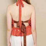 LUNA HALTER BLOUSE, POLKA BURNT ORANGE JAMDANI