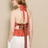 LUNA HALTER BLOUSE, POLKA BURNT ORANGE JAMDANI