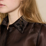 LILA SHIRT, BROWN ORGANZA