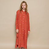ZINNIA SHIRT DRESS, POLKA BURNT ORANGE JAMDANI