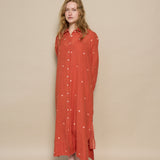 ZINNIA SHIRT DRESS, POLKA BURNT ORANGE JAMDANI