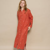 ZINNIA SHIRT DRESS, POLKA BURNT ORANGE JAMDANI