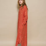 ZINNIA SHIRT DRESS, POLKA BURNT ORANGE JAMDANI