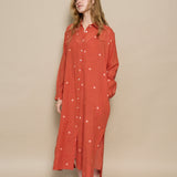 ZINNIA SHIRT DRESS, POLKA BURNT ORANGE JAMDANI