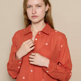ZINNIA SHIRT DRESS, POLKA BURNT ORANGE JAMDANI